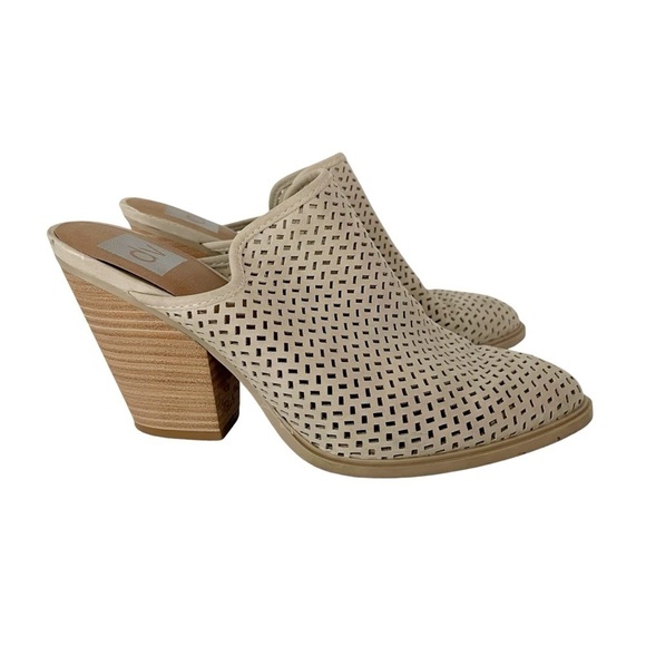 Dolce Vita Mules Clogs Women's Size 8 Nude Laser Cut Heels Slip On Slides Shoes - Picture 4 of 9